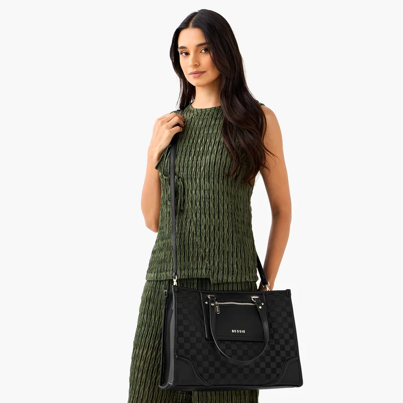 Bessie London Black Embossed Tote Bag for Women